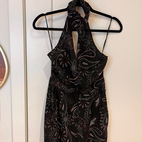 NWT ASTR Halter Neck Black Printed Wide Leg Jumpsuit Sz Small - Picture 2 of 10